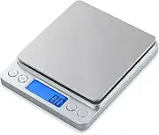 Small Digital Scale,3kg/0.1g,Kitchen Scale,Food Scale,with Blue Backlit LCD Display, 6 Units, Auto Off, Tare, PCS Function, Stainless Steel, Battery Included,Soft Tape Included(150cm)