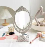 European Floral Vintage Beauty Desk Make-up Mirror Oval Bedroom Tabletop Gift