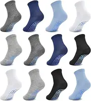 [DECOVICI] Children's Stopper Socks, ABS Non-Slip Boys and Girls Children's Socks Non-Slip Baby Toddler Socks for 1-7 Years 12/24 Pairs, 02 Black*2+White*2+Blue*2+Light Grey*2+Dark Grey*2+Navy Blue*2,