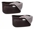 40L Laundry Basket, Clothes Hamper, Wicker Design, Plastic, Set of 2 Brown