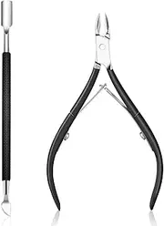 2 Pcs Cuticle Nippers & Pusher, Classic Stainless Steel Manicure Pedicure Tools, Black