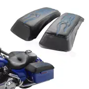 Blue Fire Stitch Hard Saddlebag Lid Bra Covers for 93-13 Harley Road King Glide