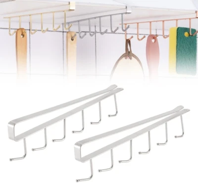 Under Cabinet Mug Hooks Rack for Hanging Cups and Utensils, Set of 2, White