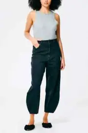 BNWT TIBI Brancusi Tapered Jeans Black Faded Cropped Denim WOF Crop 24