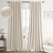 100% Blackout Curtains 90 Inches Long Textured Linen Warm Beige Neutral Back ...