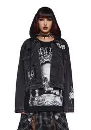 [Dolls Kill] Fatal Hour Hooded Denim Jacket (Fairfax)