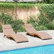 Acacia Wood Sun Loungers with Thick Cushions - Foldable Outdoor Reclining Patio Lounge Chair - Perfect for Camping, Lawn & Beach, 2-Piece Set