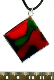 handmade RAINBOW PENDANT on leather cord, vibrant colors silver framed jewelry