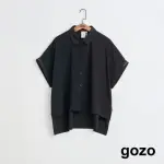 【GOZO】MOMO獨家款★限量開賣 GOZO刺繡拼布前短後長短袖襯衫(兩色)