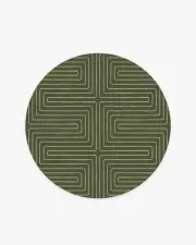 185' Round | Machine Washable Runner Rug | Kid & Pet Friendly | Indoor Rug | Jonathan Adler Labyrinth Fern Green Rug | Ruggable