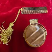 Judith Leiber Gold Tone Metal Small Mirror And Comb Set