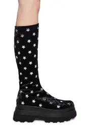 [Koi Footwear] Celestial Dusk Velvet Long Boots - Black