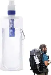 Foldable Water Filter,Water Bag with Filter - Reusable Water Pouch Water Bag Pouch Water Bottle with Filter Straw for Drinking Hiking