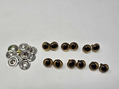 6 pair VTG Zims Gold Gold-Dust Cat Eyes 16mm Plastic Safety Amigurumi Craft Doll
