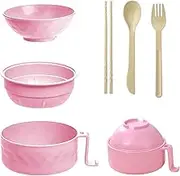 Large Instant Noodle Bowl Set 32oz Microwave Safe Kitchen Utensils for Students Includes 6 Piece Set with Strainer Lid Handle Bowl Fork Spoon Chopsticks and Storage Case Ideal for Quick Meals(Pink)
