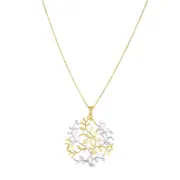 14k Yellow White Gold Tree Of Life Pendant Necklace, 18"