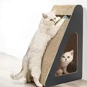 Cat Scratcher, Incline 2-in-1 Cat Scratching Pad, Corrugated Cat Scratch Lounge Sofa with Bell Ball Toy & Catnip for Indoor Cats and Kitten to Scratch, Play and Hide