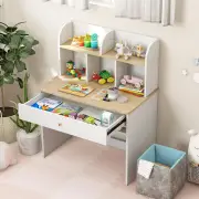 CostwayKids Wooden Study Desk with Hutch and Drawer