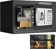 NICEGDLT 0.43 Cu Ft Money Safe Box, Small Safes for Home with Fireproof Money Bag, Electronic Digital Security Safe Box with Key and Keypad Lock, for Home Office,Hotel,Business,Jewelry,Gun,Cash
