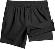 [TENGINE] Men's Swim Trunk with Compression Liner Quick Dry Board Shorts Zipper Pocket 5" Inseam