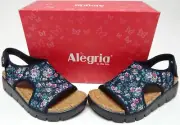 Alegria Micah Size US 5-5.5 M EU 35 Women's Strappy Wedge Sandals Black Floral