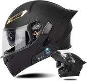 DOT Approved Flip Up Front Helmets Dual Anti-Fog Visors Full Face Helmet Built-in Mp3 Integrated Bluetooth Modular Motorcycle Helmet with Tail for Adults Men Women 55-64CM