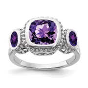 Sterling Silver Rhodium-plated w/Amethyst Ring