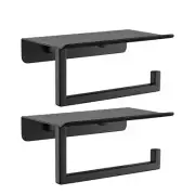 Bath Wall-Mount Single Post Toilet Paper Holder with Shelf in Matte Black(2 Pack