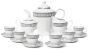 Royalty Porcelain 17-pc Elegant Silver Greek Key Tea Set for 6, Czech Porcelain