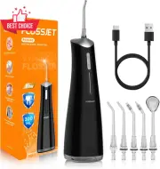 Water Flosser Cordless Oral Irrigator 300ML Black USB C Rechargeable Portable