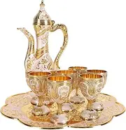 Vintage Tea Set, Easy to Clean, Multifunctional Decorative Zinc Alloy Tea Set with Tea Tray for Coffee (Gold and White)