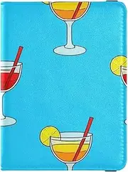 [Amooorous] Summer Lemon Drink Blue Leather decorative passport holder for travel family Vaccine Case Protector Cover Document Organizer Holder Accessories Lightweight, Summer lemon drink blue, 1 size