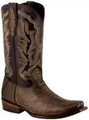 Mens Rodeo Cowboy Boots Brown Genuine Leather Ostrich Leg Print Square Toe