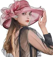 BCDlily Women's Derby Church Dress Cloche Hat Bridal Wedding Fascinators Hats Tee Party Cute Flower Bucket Hats, C01-wine, One Size
