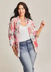 [Taking Shape] Taking Shape Natural Printed Shirt Size 16 in Print, Viscose - Plus Size Women's Clothing Print