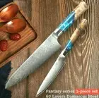 Chef Cleaver Santoku Paring Boning Utility Knife Set Damascus Steel Resin Handle