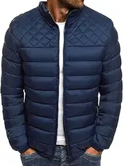 [Zylphorix] Men's Quilted Lined Down Coats Stand Collar Windproof Puffer Jackets Lightweight Packable Puffy Jacket