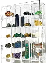 Acrylic Display Case Adjustable Clear Rock Display Case Shadow Box with Shelves Storage Organizer for Mini Pop Figure, Collectibles, Mineral Crystal, Stones, Wall Mountable, with Mirrored & Lid