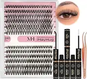 MayHug Individual Eyelashes Kit Fluffy Cluster Lashes Kit 8-18mm Mixed Russian Lashes Individual Cluster Kit 240Pcs Lashes Cluster D Curl DIY Lash Extension Kit at Home(40+60D, 8-18mm MIX)