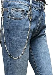 [newtro] Pants Wallet Chain Thin Jeans Punk Chains Handcuffs-design for Biker Hip Hop Goth Keychain for Men Women Z08, Silver