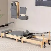 Foldable Wooden Pilates Reformer Machine - Adjustable Home Gym Equipment with Multifunctional Reformer Box