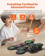 Electric Drum Set 9-Pad with Headphone Jack Pedals Built-in Speakers for Kids