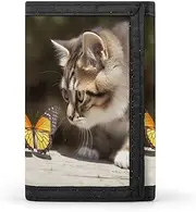 [SKTNBM] Trifold Wallet,Cat And Butterfly Print Slim Wallet,front Pocket Wallet,best Men's Trifold Wallet,slim And Sleek for Men And Women, Black, One Size, Modern, Black, One Size, Modern