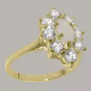 Solid 18k Yellow Gold Natural Opal & Cubic Zirconia Womens Cluster Ring
