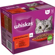Whiskas 1+ Years Wet Cat Food Favourites Beef In Gravy Pouch 85g x 12 pack
