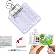 Mini Set, Watercolor Painting Palette Kit, Wooden/Acrylic Grid Watercolor Travel Kit, with Binder Clip, 24 Color Paint and Water Pen (Acrylic sheet,8 grid)