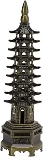 Fdit 18cm Green Bronze Alloy Tower Model, Retro Texture Design Desk Ornament for Home Office Decoration, Made of Alloy Material