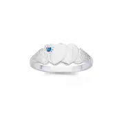 Silver Blue Stone Double Heart Signet Ring Size K in Blue