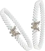 [TENDYCOCO] Bride to Be Pearl Belts Women's Wedding Dress Belt Elastic Butterfly Waist Chain White Ribbon Belt for Gowns