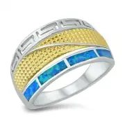Ring Genuine Solid Sterling Silver 925 Blue Lab Opal Face Height 13 mm Size 10